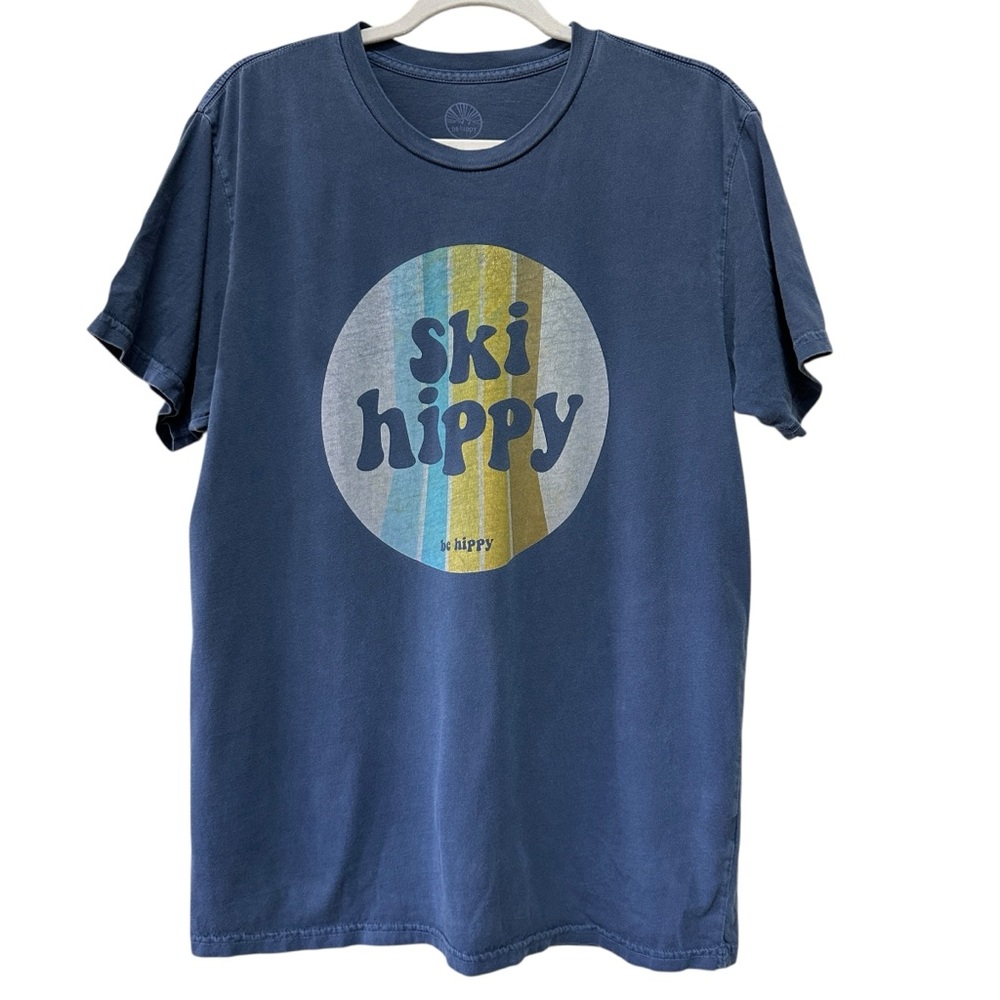 Be Hippy "Ski Hippy" Soft Relaxed Vintage Style Tee in Blue - Men's Size Medium